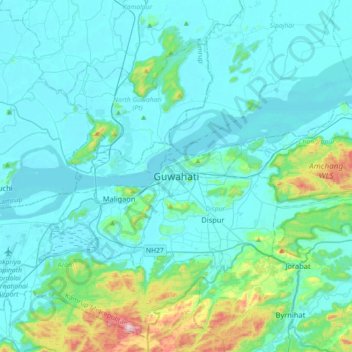 古瓦哈提地形图、海拔、地势