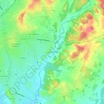 Mas d'Avène地形图、海拔、地势