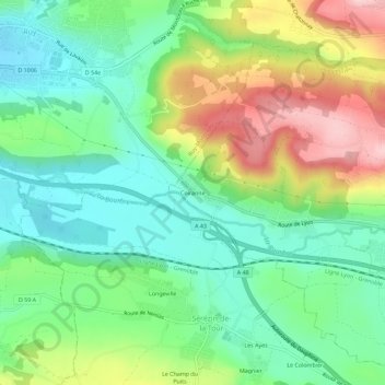 Coiranne地形图、海拔、地势