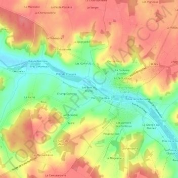 Les Prés du Maine地形图、海拔、地势