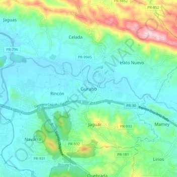 Gurabo地形图、海拔、地势