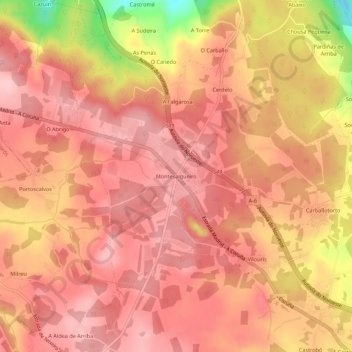 Montesalgueiro地形图、海拔、地势