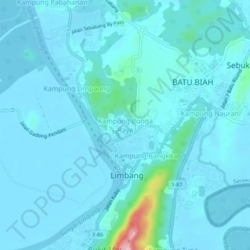 Kampung Bunga Raya地形图、海拔、地势