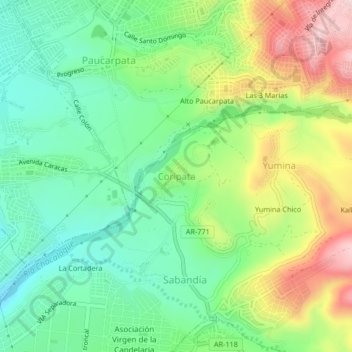 Coripata地形图、海拔、地势