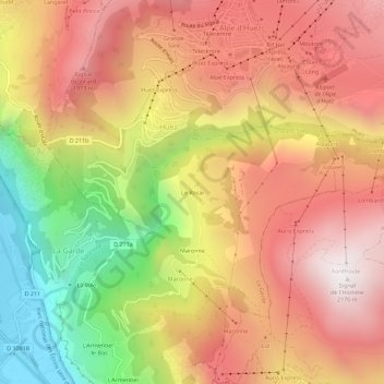 Le Rosai地形图、海拔、地势