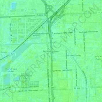 Biscayne Gardens地形图、海拔、地势