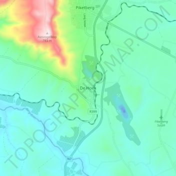 De Hoek地形图、海拔、地势