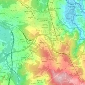 Montellos地形图、海拔、地势