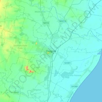Ongole地形图、海拔、地势