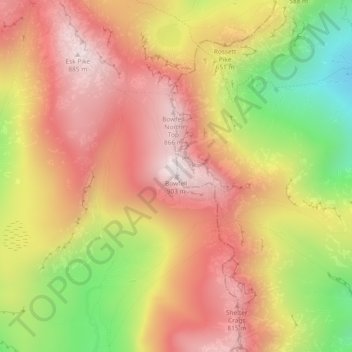 Bowfell地形图、海拔、地势