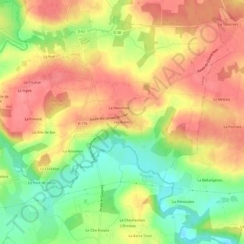 Les Buttes地形图、海拔、地势