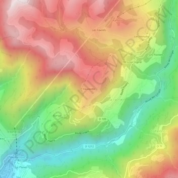 Hauteville地形图、海拔、地势