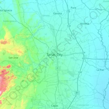 Tarlac City地形图、海拔、地势