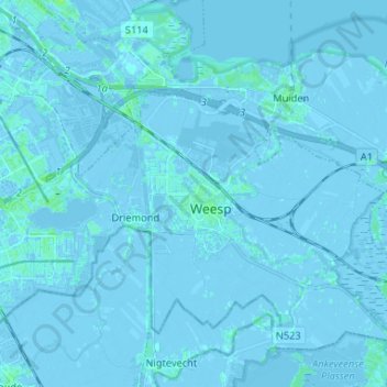 Weesp地形图、海拔、地势