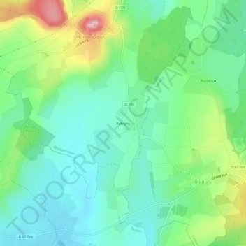 Aubigny地形图、海拔、地势