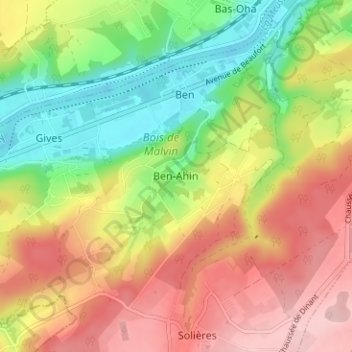 Ben-Ahin地形图、海拔、地势