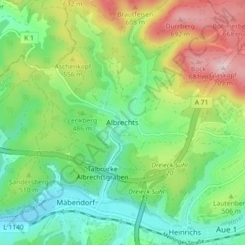 Albrechts地形图、海拔、地势