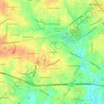 Grove Park地形图、海拔、地势