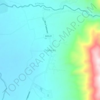 Tablones地形图、海拔、地势