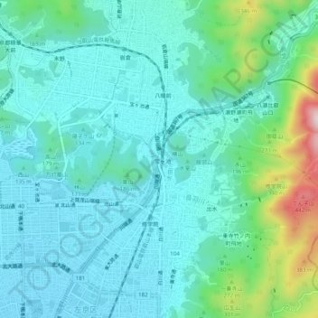 上高野下荒蒔町地形图、海拔、地势