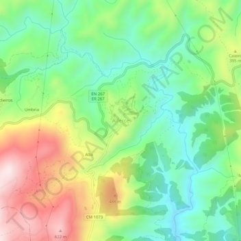 Alferce地形图、海拔、地势