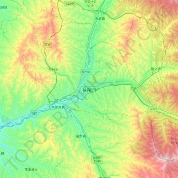 吕梁市地形图、海拔、地势