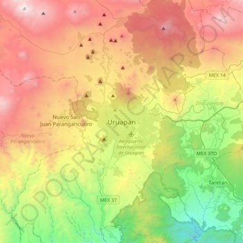 Uruapan地形图、海拔、地势