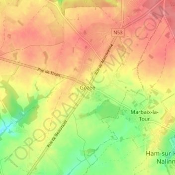 Gozée地形图、海拔、地势