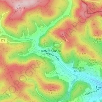 Rittershausen地形图、海拔、地势
