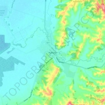 Kaitaia地形图、海拔、地势