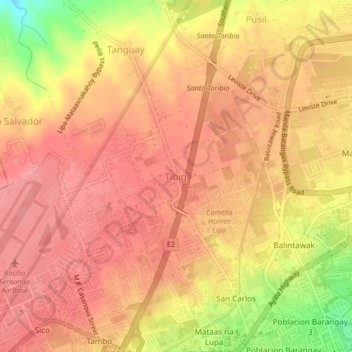 Tibig地形图、海拔、地势