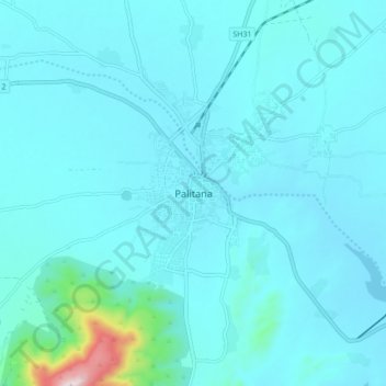 Palitana地形图、海拔、地势