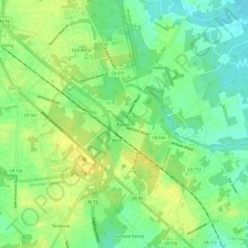 Bishops地形图、海拔、地势