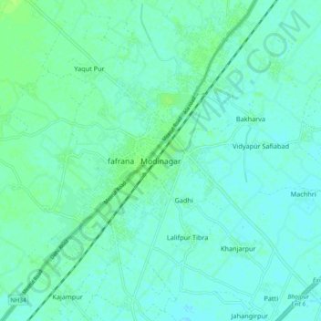 Modinagar地形图、海拔、地势