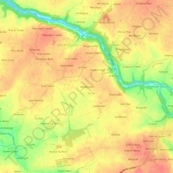 Kerdeozen地形图、海拔、地势