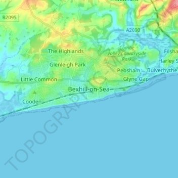 Bexhill-on-Sea地形图、海拔、地势