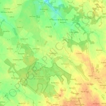 Kergongar地形图、海拔、地势