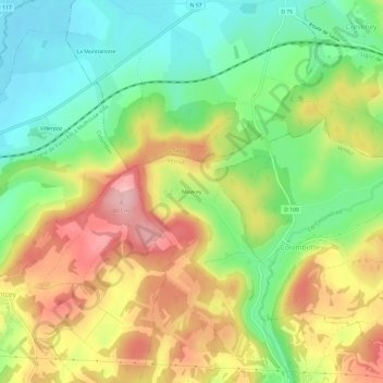 Miserey地形图、海拔、地势