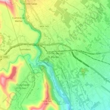 Fortín de las Flores地形图、海拔、地势