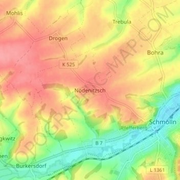 Nödenitzsch地形图、海拔、地势