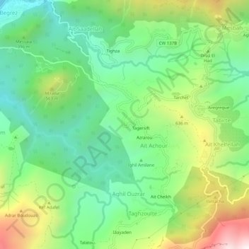 Boumraw地形图、海拔、地势
