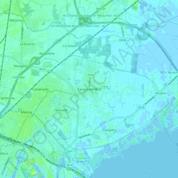 Favaro Veneto地形图、海拔、地势