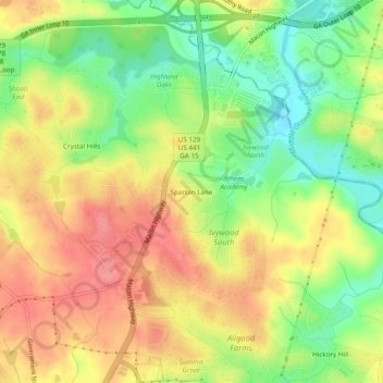 Spartan Lane地形图、海拔、地势