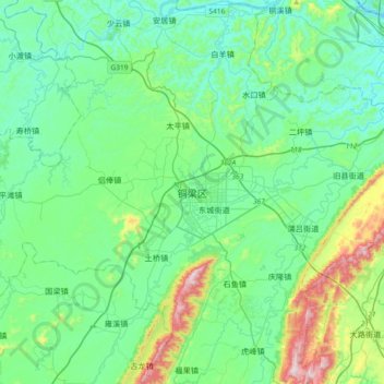 铜梁区地形图、海拔、地势