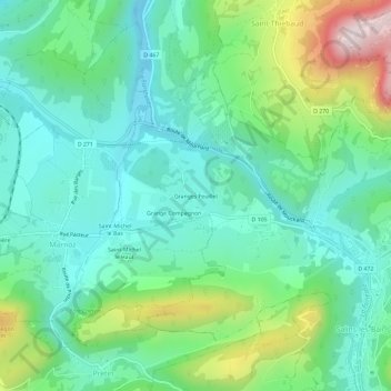 Granges Feuillet地形图、海拔、地势
