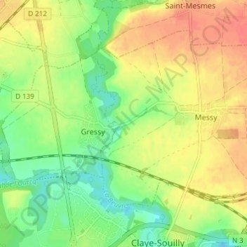 Moulignon地形图、海拔、地势