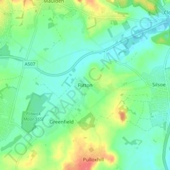 Flitton地形图、海拔、地势