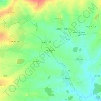 Les Bruyeres地形图、海拔、地势
