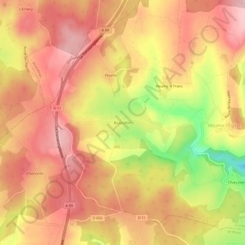 Buzaudon地形图、海拔、地势