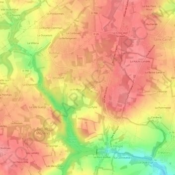 Kergoat地形图、海拔、地势
